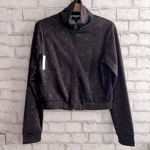NWT AFRM Zip Up Black Cherry Print Bomber Track Jacket size Medium retro